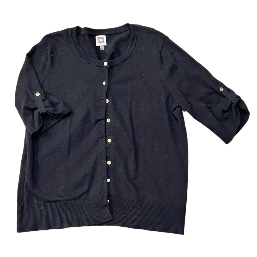 Anne Klein Black Half Sleeve Cardigan w/ Gold Lion Buttons Size XL